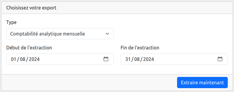 Présentation des exports possibles. Exports, annuels, mensuels, par professeurs, récapitulatif global.