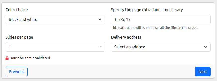 Overview of page selection: choose pages to print, color options, and the number of slides per page.